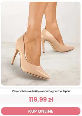 Ciemnobeżowe lakierowane eleganckie szpilki Renee promocja w Renee