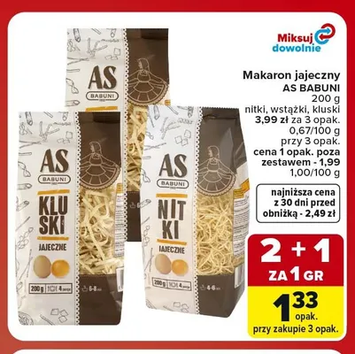 Makaron jajeczny As Babuni wstążki promocja w Carrefour Market