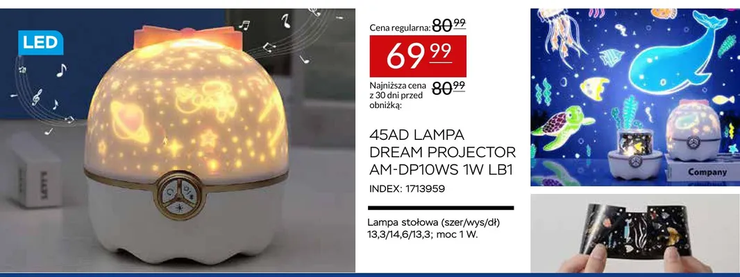 Lampa Dream Projector AM-DP10WS LB1 45AD promocja w Abra Meble