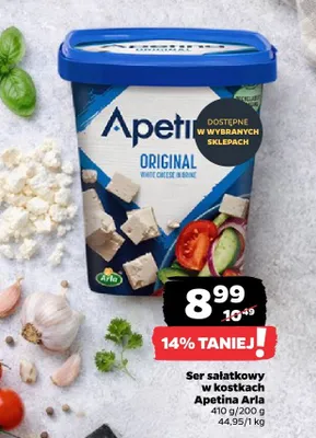 Ser sałatkowy w kostkach Apetina original Arla promocja w Netto