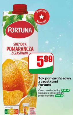 Sok pomarańczowy z cząstkami Fortuna promocja w Dino