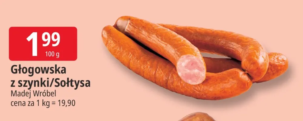 Kiełbasa głogowska z szynki Madej Wróbel promocja w Leclerc