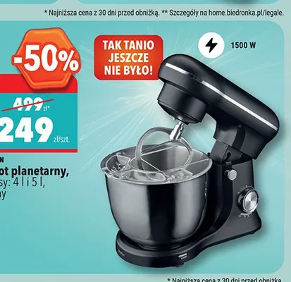 Robot planetarny HOFFEN 2 misy: 4l i 5l czarny 1500W promocja w Biedronka