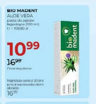 Pasta do zębów łagodząca Bio Madent Aloe Vera promocja w Drogerie Jawa