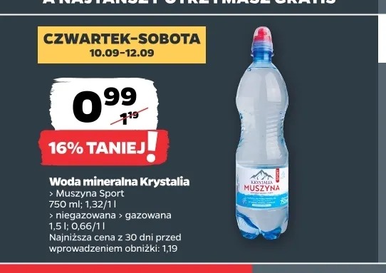 Woda mineralna gazowana Krystalia promocja w Netto