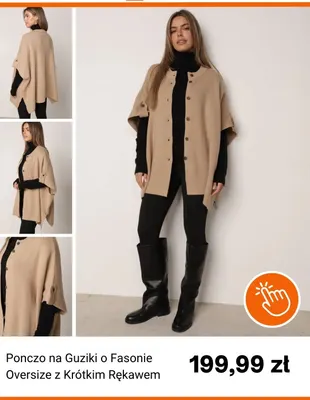 Ponczo na guziki o fasonie oversize z krótkim rękawem Born2be promocja w Born2be