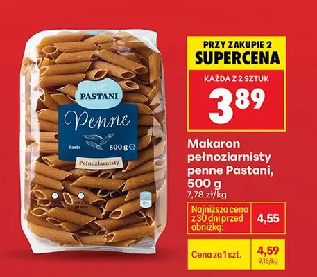 Makaron pełnoziarnisty penne promocja w Biedronka
