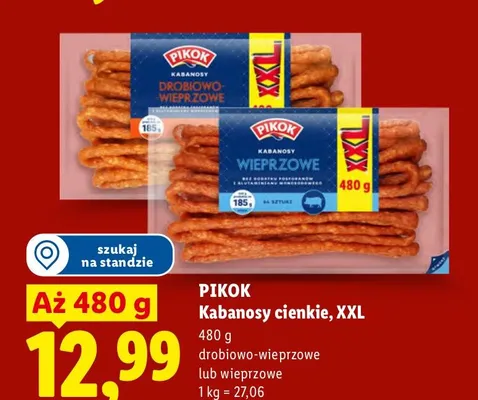 Kabanosy cienkie wieprzowe XXL Pikok promocja w Lidl