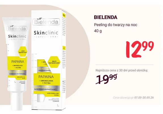 Peeling do twarzy na noc Bielenda Skin Clinic Professional promocja w Rossmann