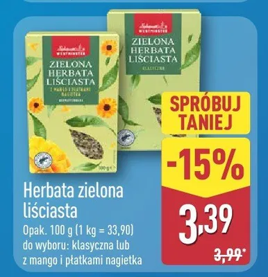 Herbata zielona liściasta promocja w Aldi
