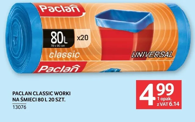Paclan Classic worki na śmieci 80l 20szt. promocja w Selgros
