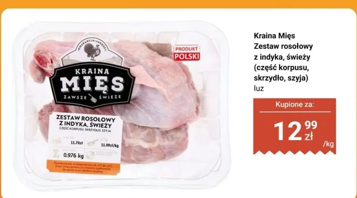 Zestaw rosołowy z indyka, świeży (część korpusu, skrzydło, szyja) promocja w Biedronka