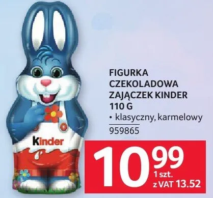 Figurka czekoladowa zajączek Kinder 110g klasyczny, karmelowy promocja w Selgros