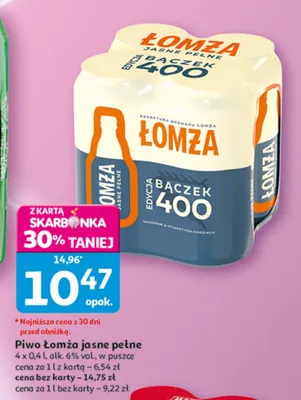 Piwo Łomża Jasne Pełne 4-pak 400ml promocja w Auchan