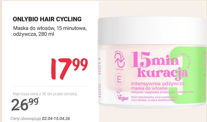 Maska do włosów, 15 minutowa, odżywcza promocja w Rossmann