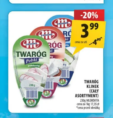 Twaróg klinek Mlekovita półtłusty promocja w Arhelan