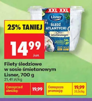 Filety śledziowe w sosie śmietanowym Lisner XXL promocja w Biedronka
