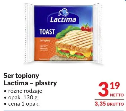 Ser topiony Lactima toast - plastry, różne rodzaje promocja w Makro