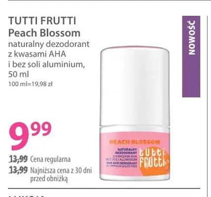 Naturalny dezodorant z kwasami AHA i bez soli aluminium Peach Blossom Tutti Frutti promocja w Hebe