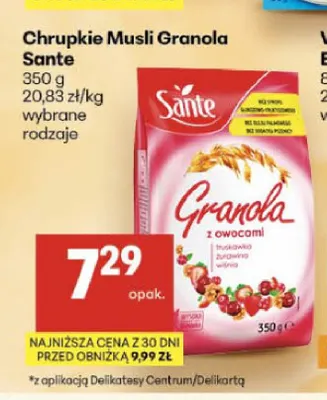 Chrupkie musli granola Sante promocja w Delikatesy Centrum