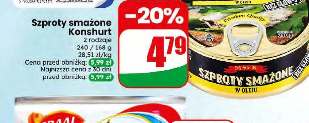 Szproty smażone M&K promocja w Dino