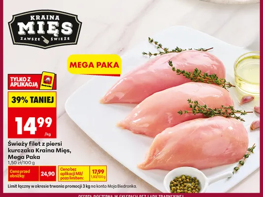 Świeży filet z piersi kurczaka Kraina Mięs Mega Paka promocja w Biedronka