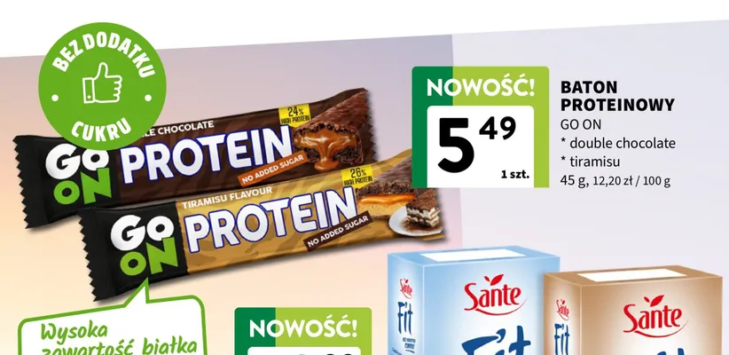Baton proteinowy GO ON double chocolate promocja w Intermarche