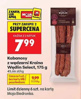 Kabanosy z wędzarni Kraina Wędlin Select promocja w Biedronka