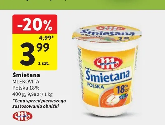 Śmietana Polska 18% gęsta Mlekovita promocja w Intermarche