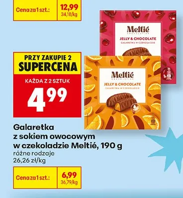 Galaretka z sokiem owocowym w czekoladzie Meltié o smaku pomarańczowym promocja w Biedronka