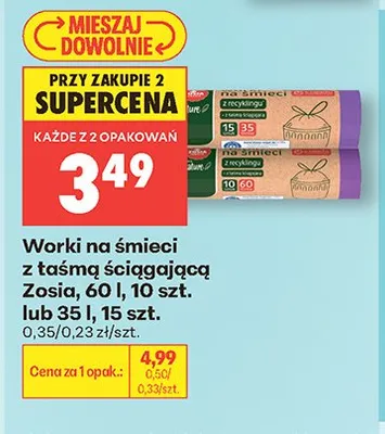 Worki na śmieci z taśmą ściągającą Zosia 60l promocja w Biedronka