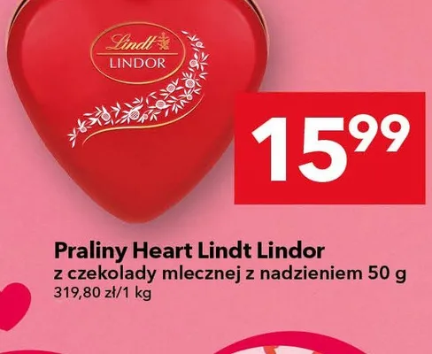 Praliny Heart Lindt Lindor z czekolady mlecznej z nadzieniem promocja w LEWIATAN