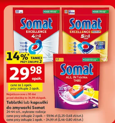 Tabletki do zmywarki Somat Excellence 4in1 promocja w Auchan