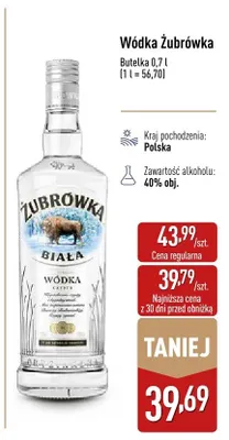 Wódka Żubrówka Biała promocja w Aldi