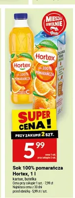 Sok 100% pomarańcza Hortex promocja w Twój Market