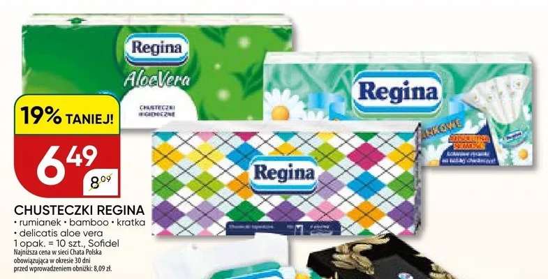 Chusteczki higieniczne Regina 10-pak kratka promocja w Chata Polska