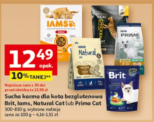 Sucha karma dla kota bezglutenowa Brit, Iams, Natural Cat lub Prima Cat promocja w Auchan