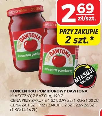 Koncentrat pomidorowy z bazylią Dawtona promocja w Top Market