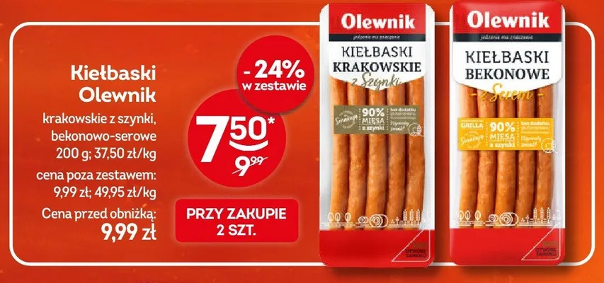 Kiełbaski krakowskie z szynki Olewnik promocja w Żabka