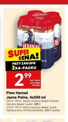 Piwo Harnaś Jasne Pełne 4-pak 500 ml promocja w Twój Market