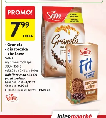 Ciasteczka zbożowe Fit kakaowe Sante promocja w Intermarche