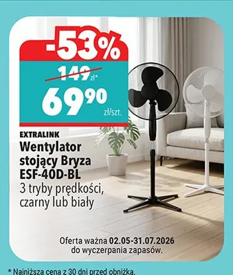 Wentylator stojący Bryza ESF-40D-BL 3 tryby prędkości EXTRALINK promocja w Biedronka