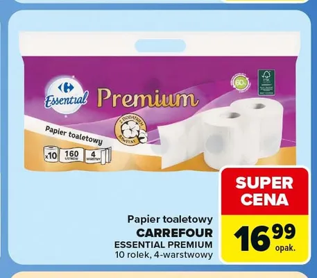Papier toaletowy Carrefour Essential Premium 10-pak 4-warstwowy promocja w Carrefour Market