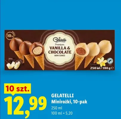 Minirożki Gelatelli Vanilla & Chocolate Mini Cones 10-pak promocja w Lidl