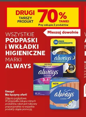 Podpaski i wkładki higieniczne marki Always promocja w Kaufland