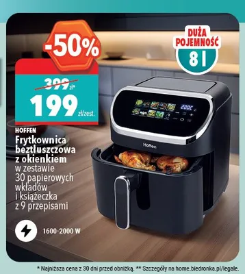 Frytkownica beztłuszczowa z okienkiem HOFFEN 8l 1600-2000W promocja w Biedronka Home
