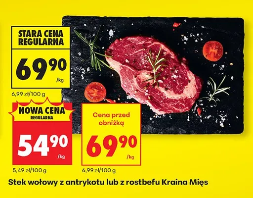 Stek wołowy z antrykotu lub z rostbefu Kraina Mięs promocja w Biedronka
