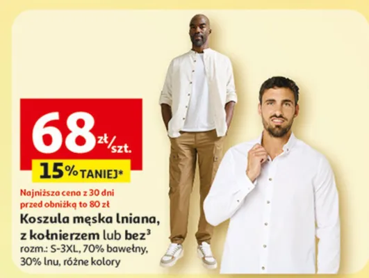 Koszula męska lniana z kołnierzem lub bez promocja w Auchan
