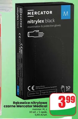 Rękawice nitrylowe czarne Mercator Medical L promocja w Dino