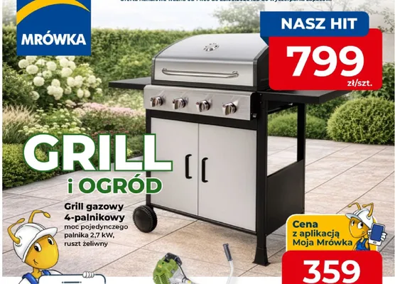Grill gazowy 4-palnikowy moc pojedynczego palnika 2,7kW ruszt żeliwny promocja w PSB Mrówka